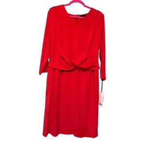 Carlisle Rossetti Chinese Red Sheath Dress Criss-Cross Waist 3/4 Sleeves Size 12